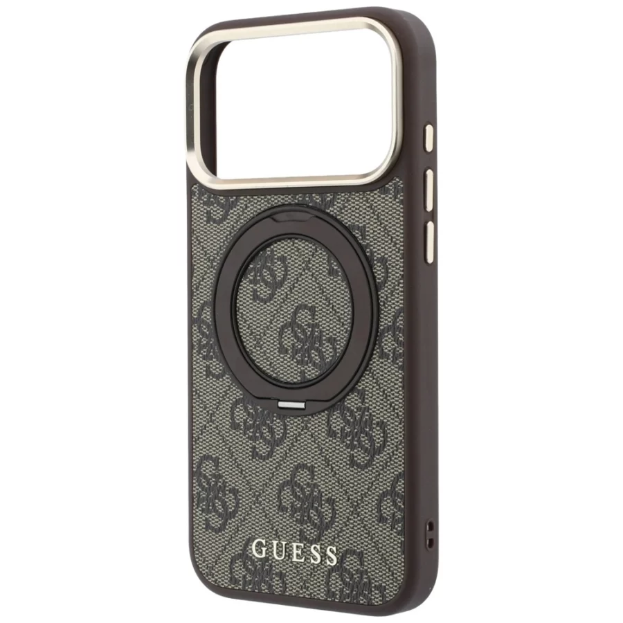 Etui Guess Ring Stand 360 4G Classic Logo MagSafe na iPhone 18 Pro / 17 Pro - brązowe
