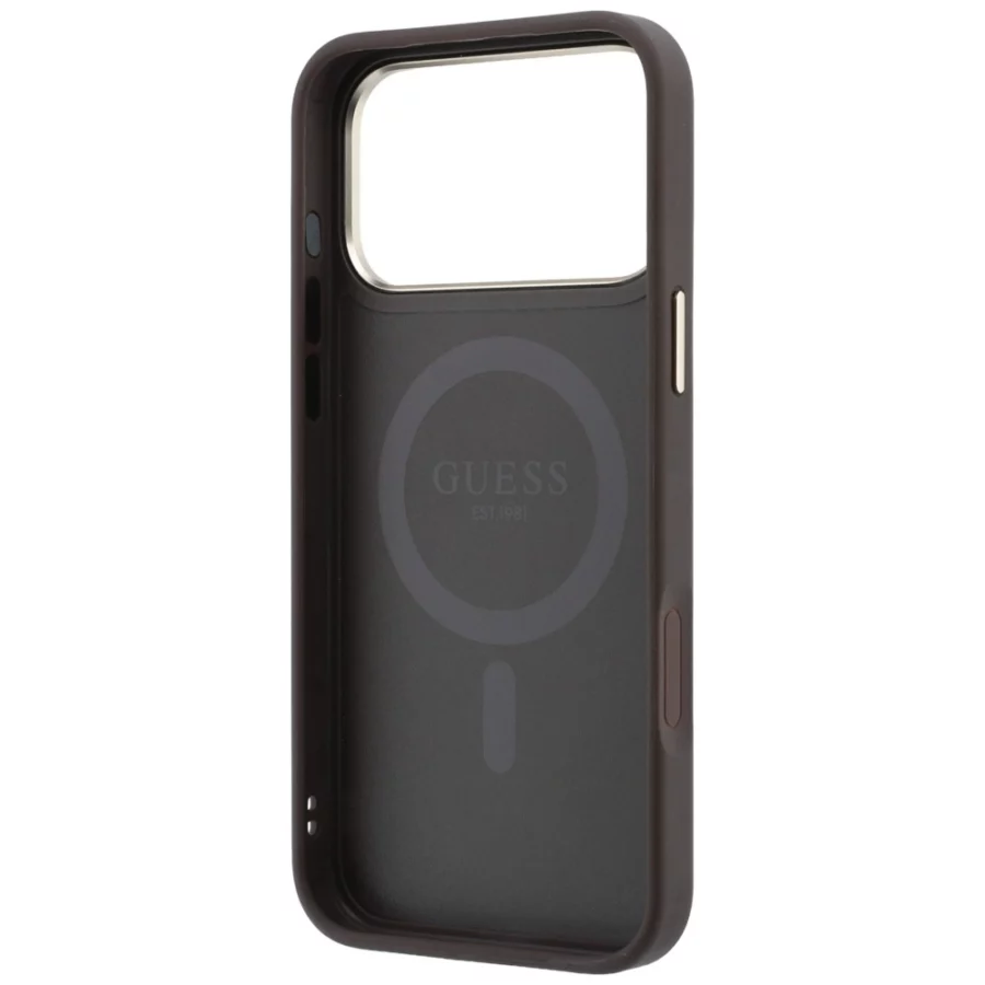 Etui Guess Ring Stand 360 4G Classic Logo MagSafe na iPhone 18 Pro / 17 Pro - brązowe