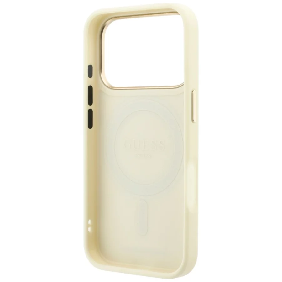 Etui Guess Ring Stand 360 Grained Classic Logo MagSafe na iPhone 18 Pro Max / 17 Pro Max - beżowe