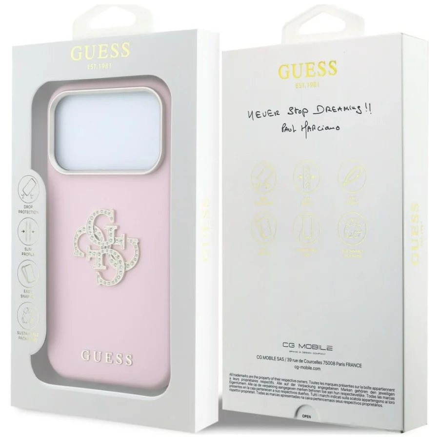 Etui Guess Smooth & Big Strass Logo na iPhone 18 Pro / 17 Pro - różowe