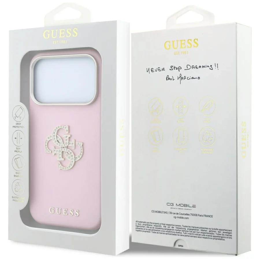 Etui Guess Smooth & Big Strass Logo na iPhone 18 Pro Max / 17 Pro Max - różowe