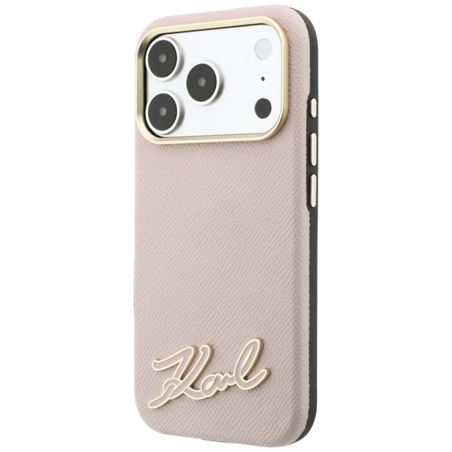 Etui Karl Lagerfeld Grained with Resin Signature Logo MagSafe na iPhone 18 Pro / 17 Pro - różowe