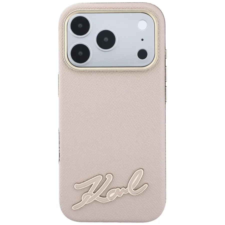 Etui Karl Lagerfeld Grained with Resin Signature Logo MagSafe na iPhone 18 Pro / 17 Pro - różowe