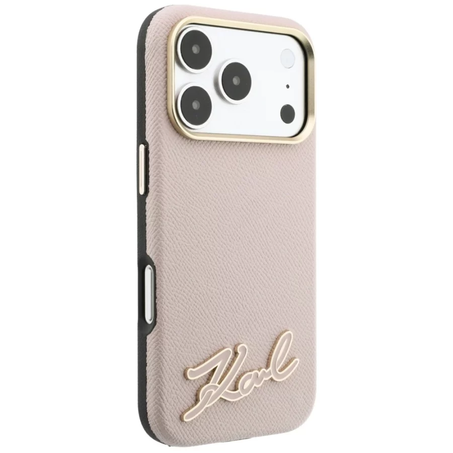 Etui Karl Lagerfeld Grained with Resin Signature Logo MagSafe na iPhone 18 Pro / 17 Pro - różowe