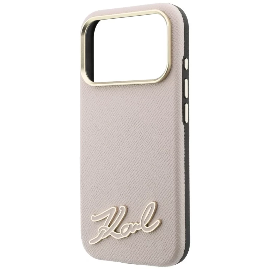 Etui Karl Lagerfeld Grained with Resin Signature Logo MagSafe na iPhone 18 Pro / 17 Pro - różowe