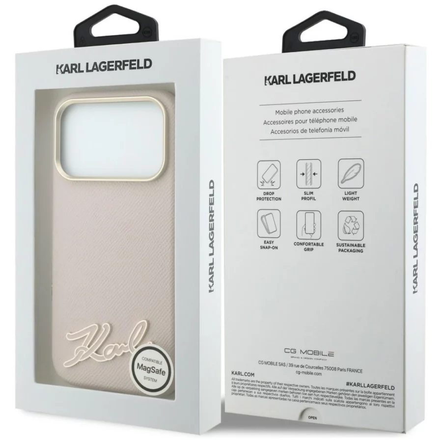 Etui Karl Lagerfeld Grained with Resin Signature Logo MagSafe na iPhone 18 Pro / 17 Pro - różowe