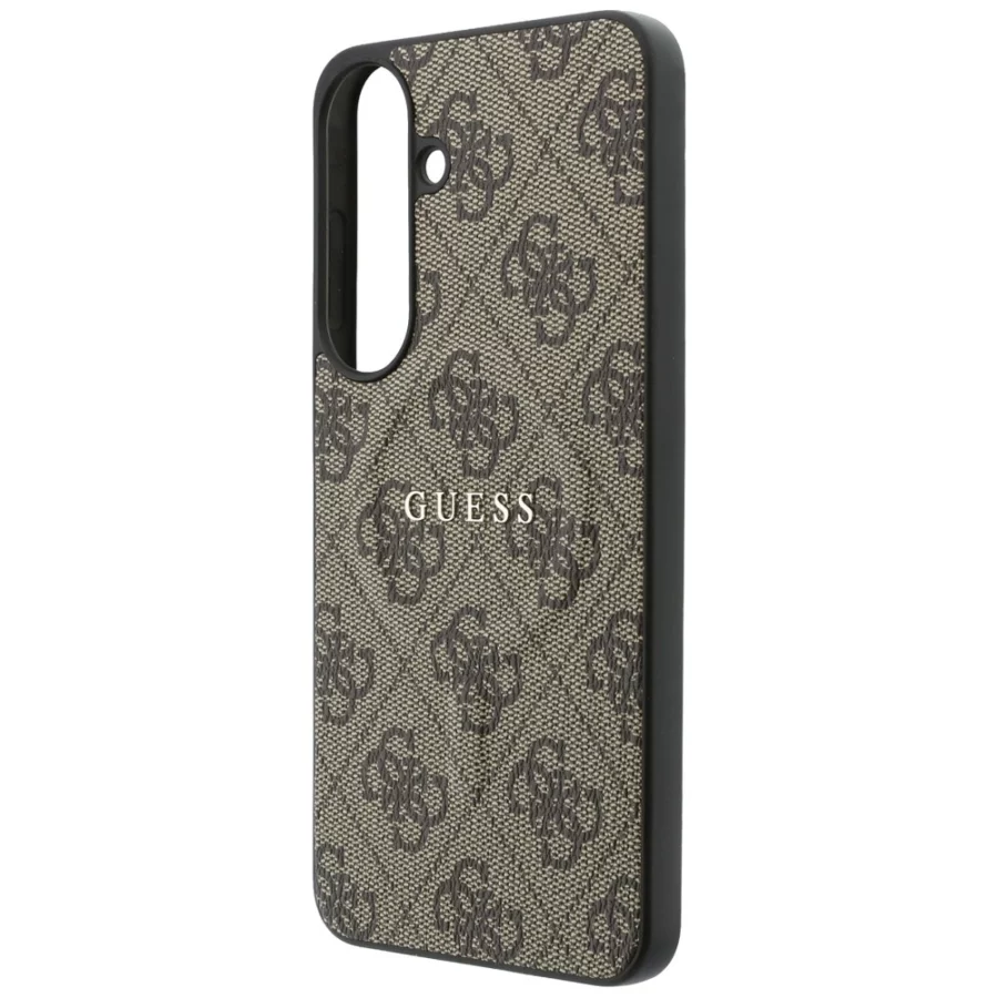 Etui Guess Embossed 4G Ring Classic Logo MagSafe do Samsung Galaxy S26 FE brązowy