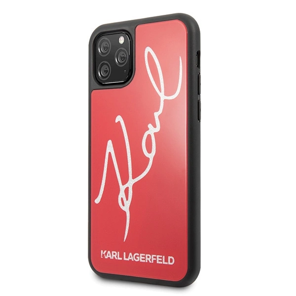 Etui Karl Lagerfeld Signature Glitter na iPhone 11 Pro Max - czerwone