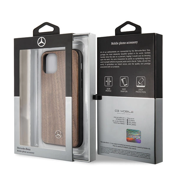 Etui Mercedes Wood Line Walnut na iPhone 11 Pro Max - brązowe