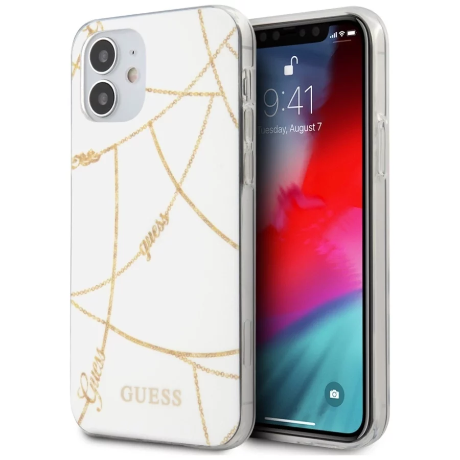 Etui Guess Gold Chain Collection na iPhone 12 mini - białe