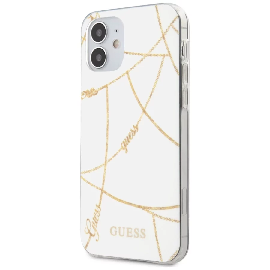 Etui Guess Gold Chain Collection na iPhone 12 mini - białe