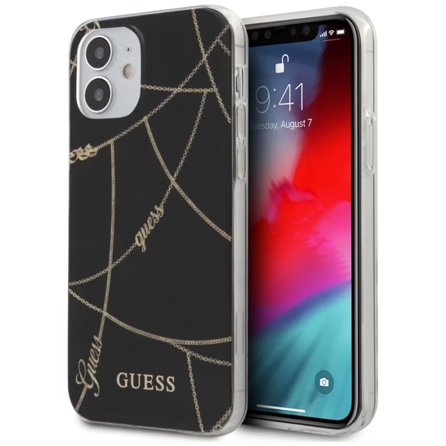 Etui Guess Gold Chain Collection na iPhone 12 mini - czarne