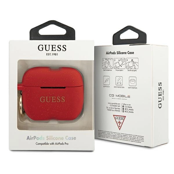 Etui Guess Silicone Glitter na AirPods Pro - czerwone