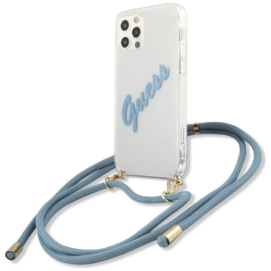 Etui Guess Script Vintage na iPhone 12 Pro Max - niebieskie