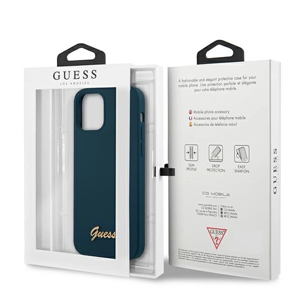 Etui Guess Metal Logo Script na iPhone 12 Pro Max - niebieskie