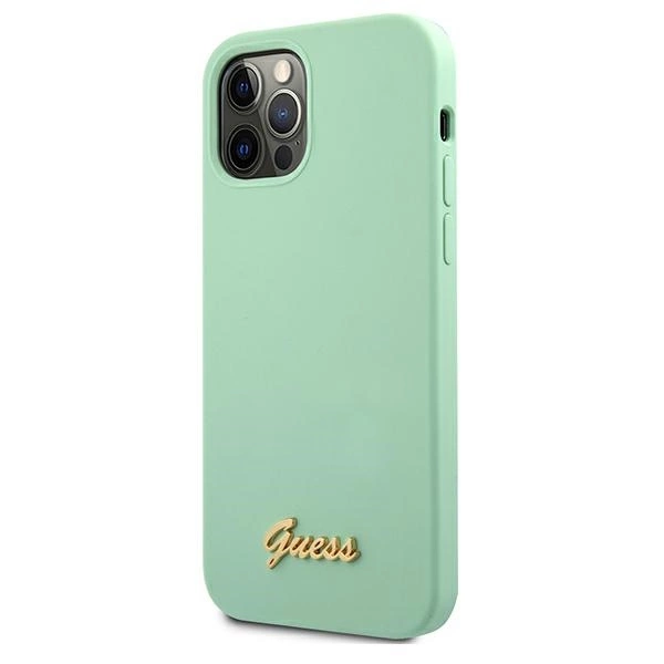 Etui Guess Metal Logo Script na iPhone 12 Pro Max 6,7" - zielone