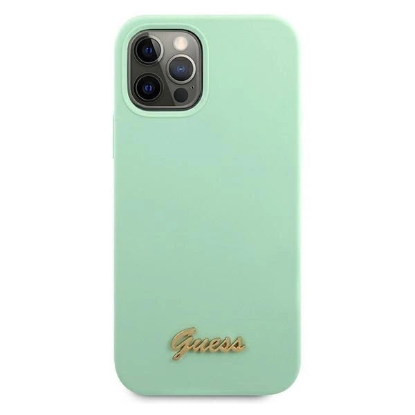 Etui Guess Metal Logo Script na iPhone 12 Pro Max 6,7" - zielone