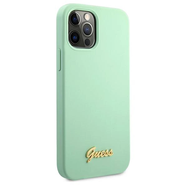 Etui Guess Metal Logo Script na iPhone 12 Pro Max 6,7" - zielone
