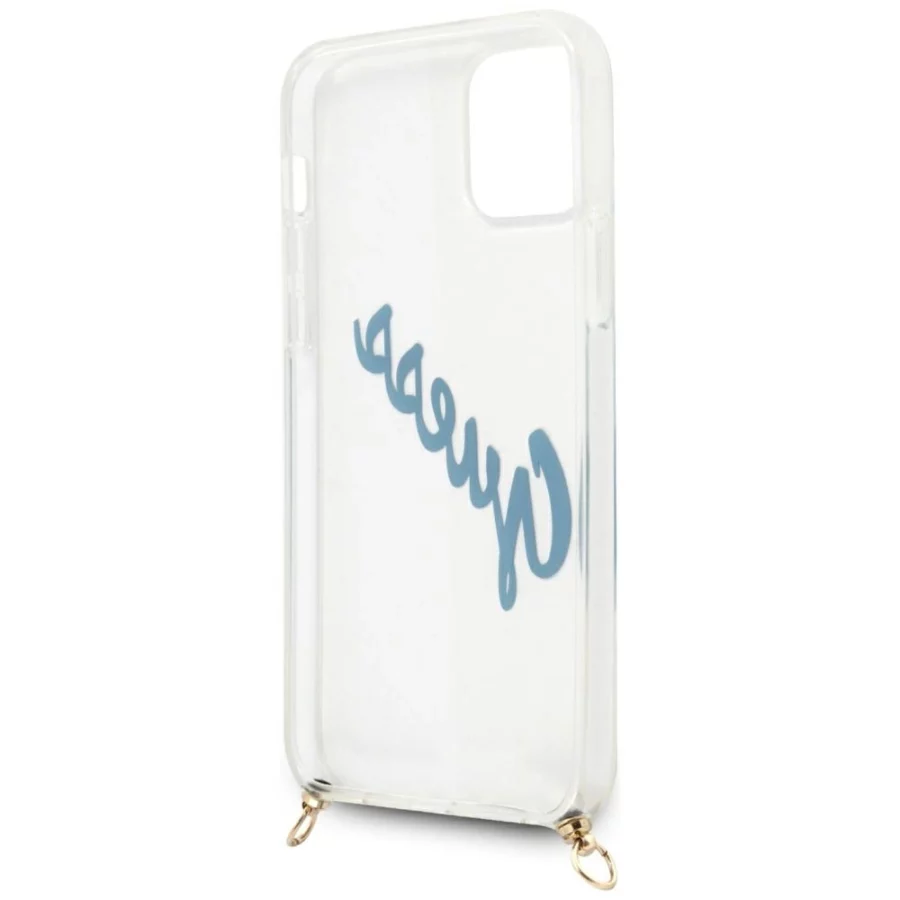 Etui Guess Script Vintage na iPhone 12 / iPhone 12 Pro - niebieskie