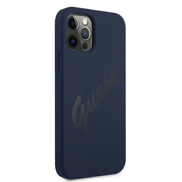 Etui Guess Script Vintage na iPhone 12 Pro Max - niebieskie