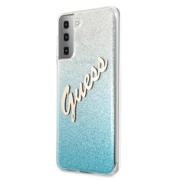 Etui Guess Glitter Gradient Script na Samsung Galaxy S21+ - niebieskie
