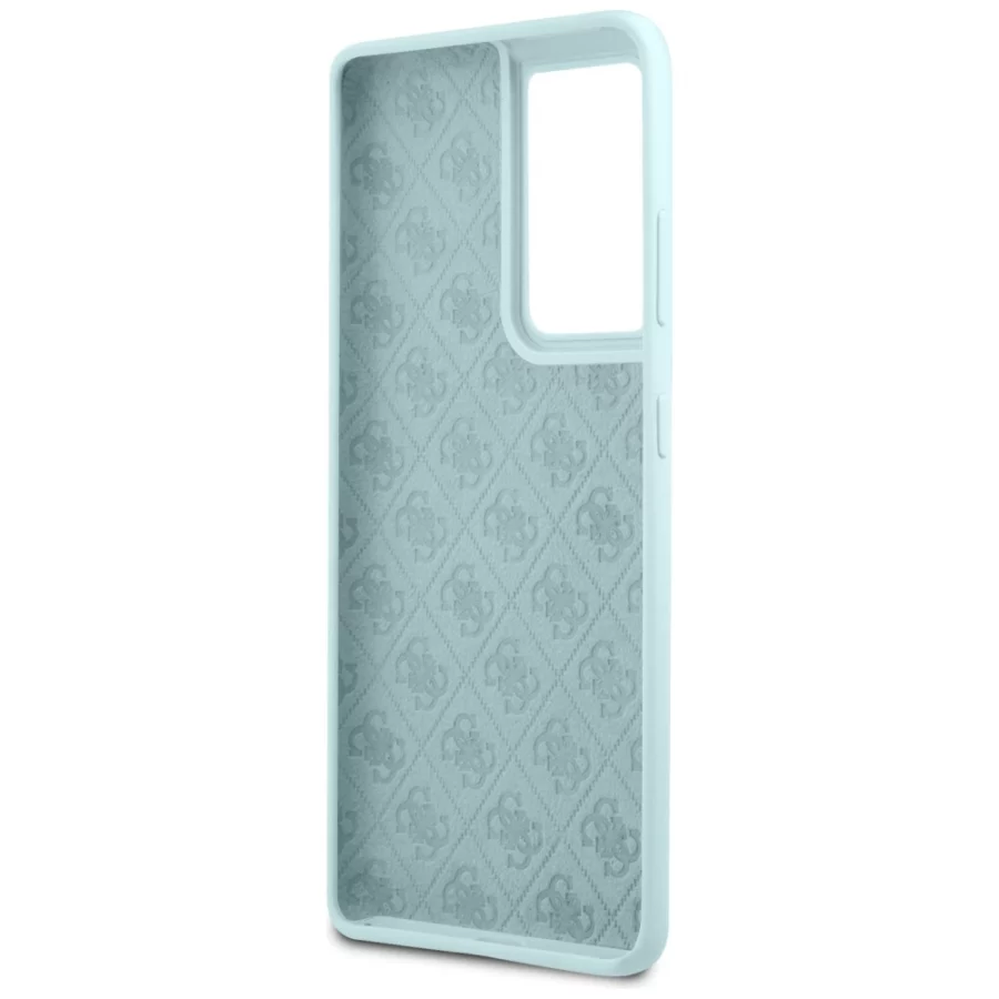 Etui Guess Silicone Script Metal Logo na Samsung Galaxy S21 Ultra - niebieskie