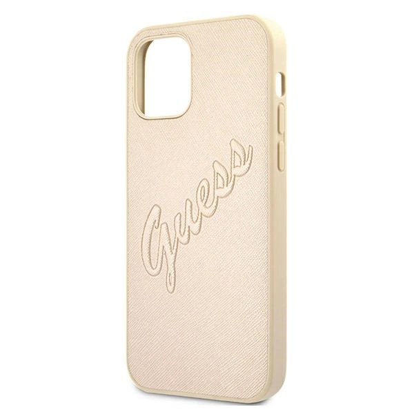 Etui Guess Saffiano Vintage Script na iPhone 12 Pro Max - złote