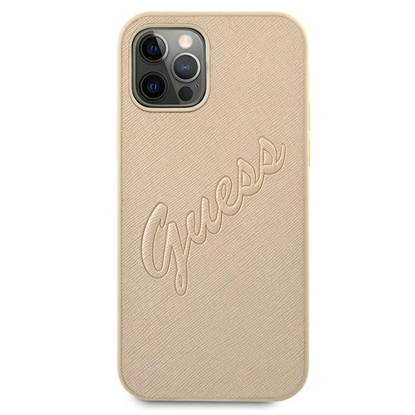 Etui Guess Saffiano Vintage Script na iPhone 12 / iPhone 12 Pro - złote