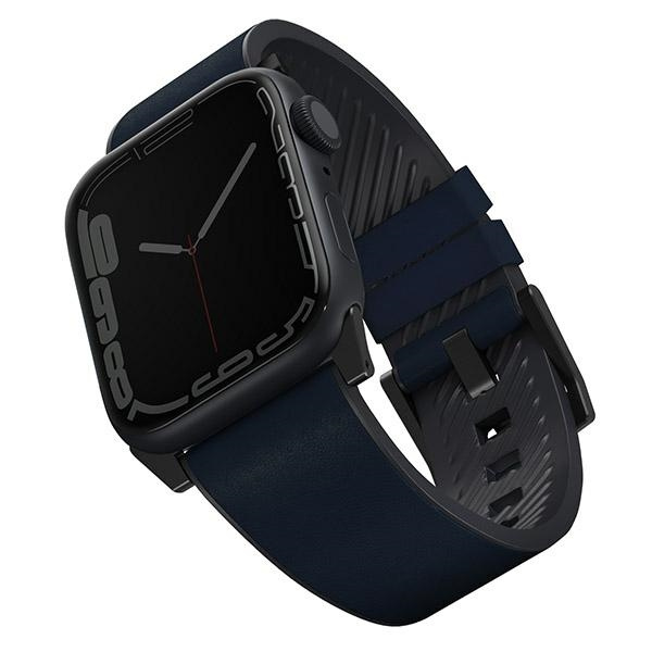 Pasek UNIQ Straden Leather Hybrid Strap na Apple Watch 1/2/3/4/5/6/7/8/SE/SE2/Ultra 42/44/45/49mm - niebieski