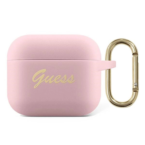 Etui Guess Silicone Vintage Script na AirPods 3 - różowe