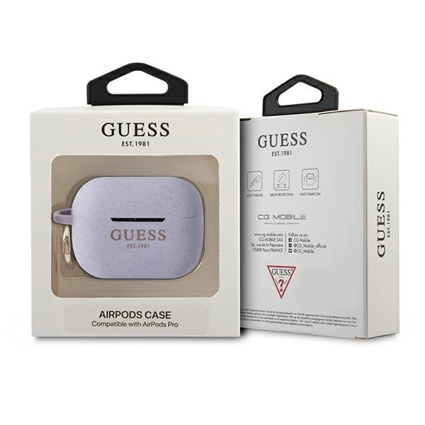 Etui Guess Silicone Glitter na AirPods Pro - purpurowe