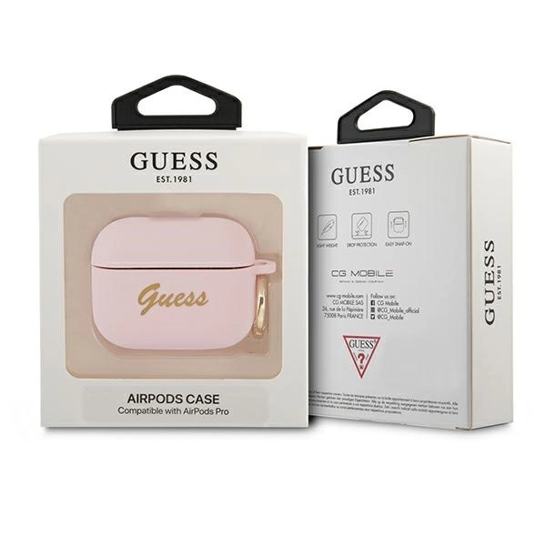 Etui Guess Silicone Vintage Script na AirPods Pro - różowe