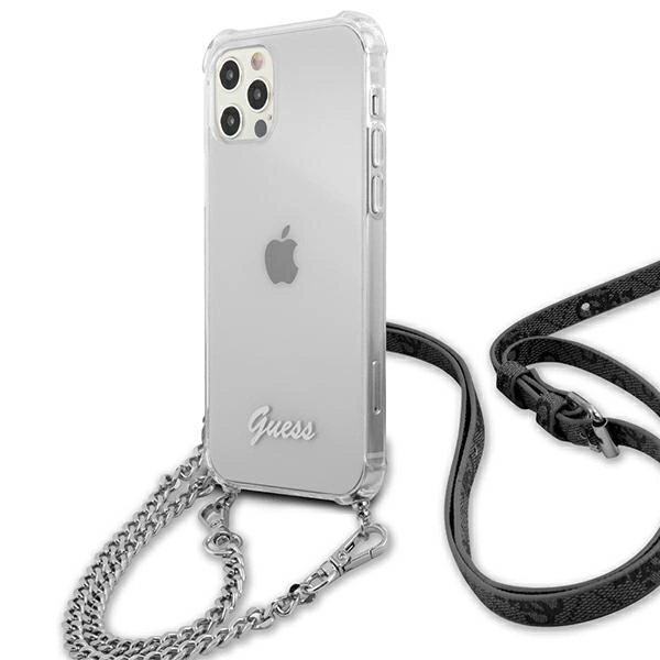 Etui Guess 4G Silver Chain na iPhone 12 Pro Max - przezroczyste