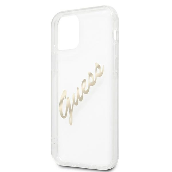 Etui Guess Vintage Script Gold na iPhone 12 Pro Max - przezroczyste