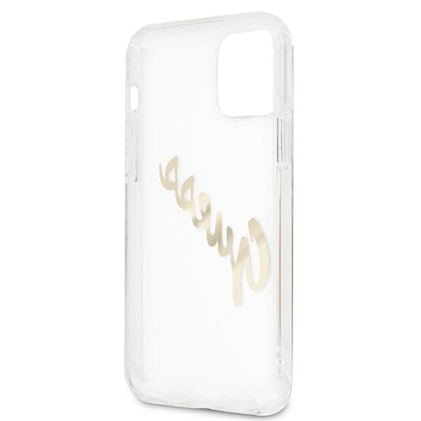 Etui Guess Vintage Script Gold na iPhone 12 Pro Max - przezroczyste