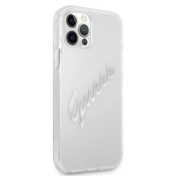 Etui Guess Vintage Script Silver na iPhone 12 Pro Max - przezroczyste