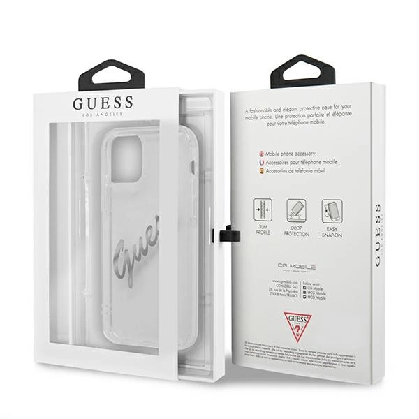 Etui Guess Vintage Script Silver na iPhone 12 Pro Max - przezroczyste