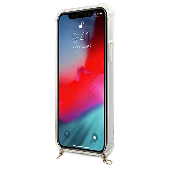 Etui Guess 4G Brown Strap Gold Chain na iPhone 12 / iPhone 12 Pro - przezroczyste