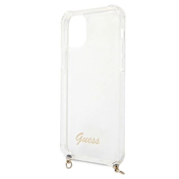Etui Guess 4G Brown Strap Gold Chain na iPhone 12 / iPhone 12 Pro - przezroczyste