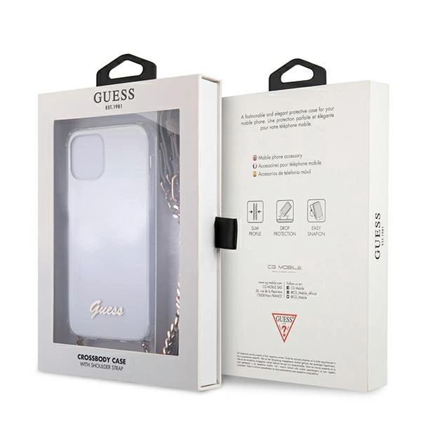 Etui Guess 4G Brown Strap Gold Chain na iPhone 12 / iPhone 12 Pro - przezroczyste