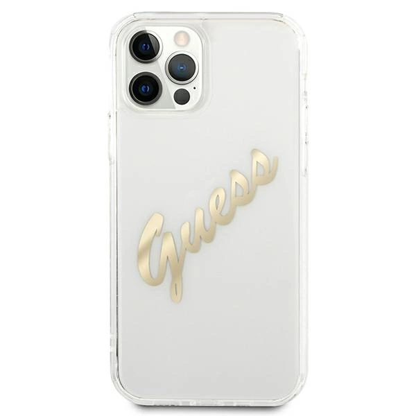 Etui Guess Vintage Script Gold na iPhone 12 / iPhone 12 Pro - przezroczyste