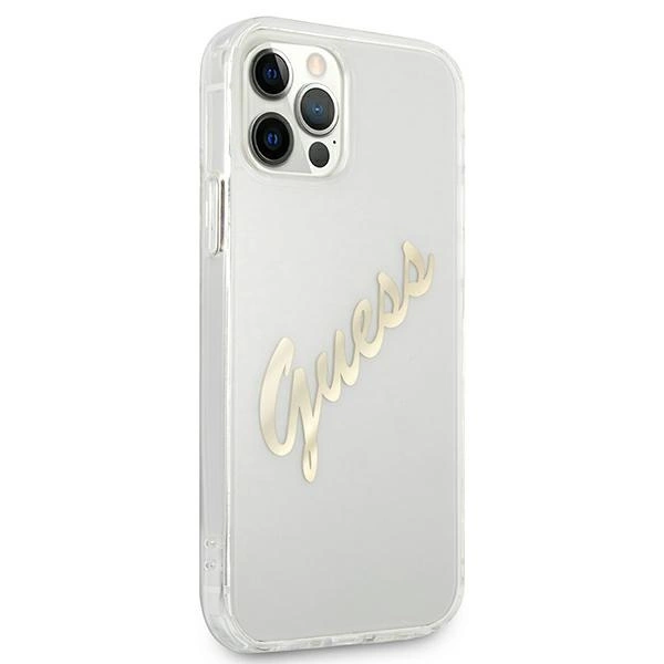 Etui Guess Vintage Script Gold na iPhone 12 / iPhone 12 Pro - przezroczyste