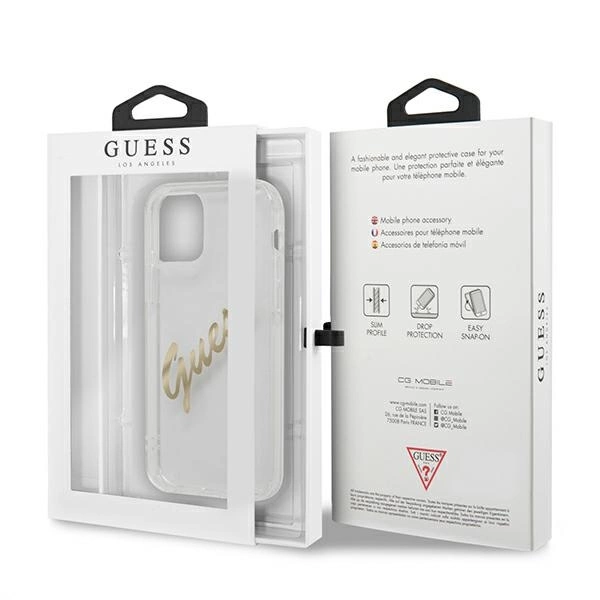 Etui Guess Vintage Script Gold na iPhone 12 / iPhone 12 Pro - przezroczyste