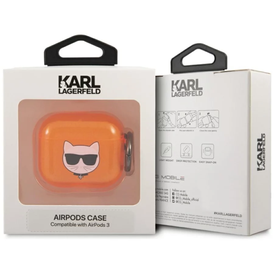 Etui Karl Lagerfeld Choupette na AirPods 3 - pomarańczowe