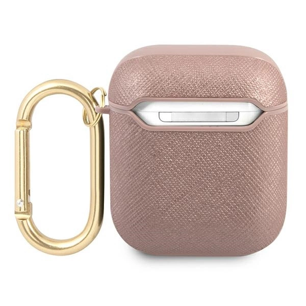 Etui Guess Saffiano Script Metal Collection na AirPods 1/2 - różowe