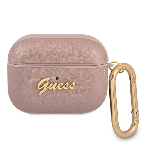 Etui Guess Saffiano Script Metal Collection na AirPods Pro - różowe