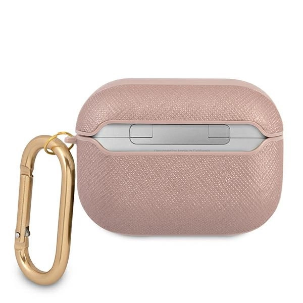 Etui Guess Saffiano Script Metal Collection na AirPods Pro - różowe