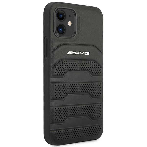 Etui AMG Leather Debossed Lines na iPhone 12 mini - czarne