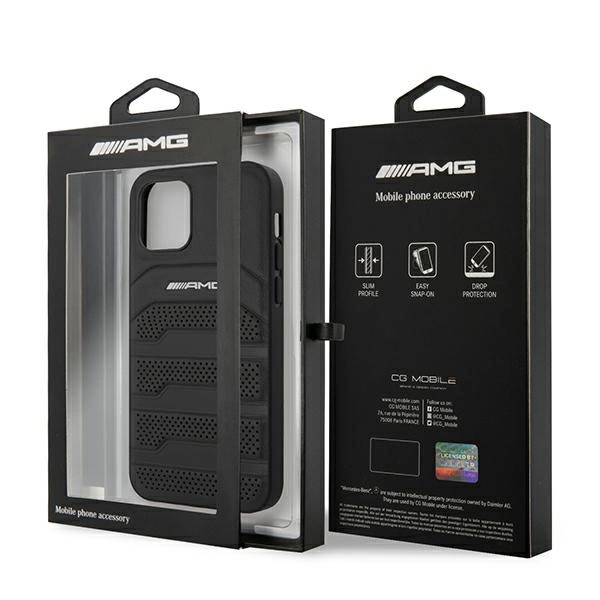 Etui AMG Leather Debossed Lines na iPhone 12 mini - czarne