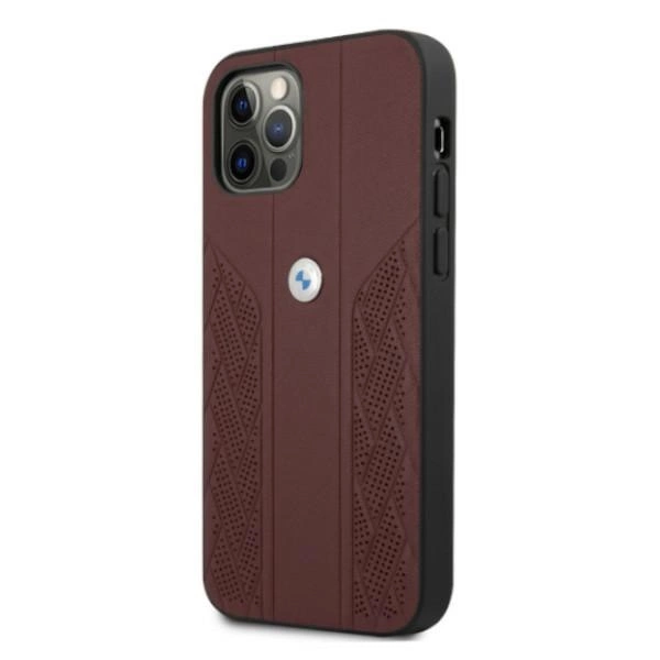 Etui BMW Leather Curve Perforate na iPhone 12 Pro Max - czerwone